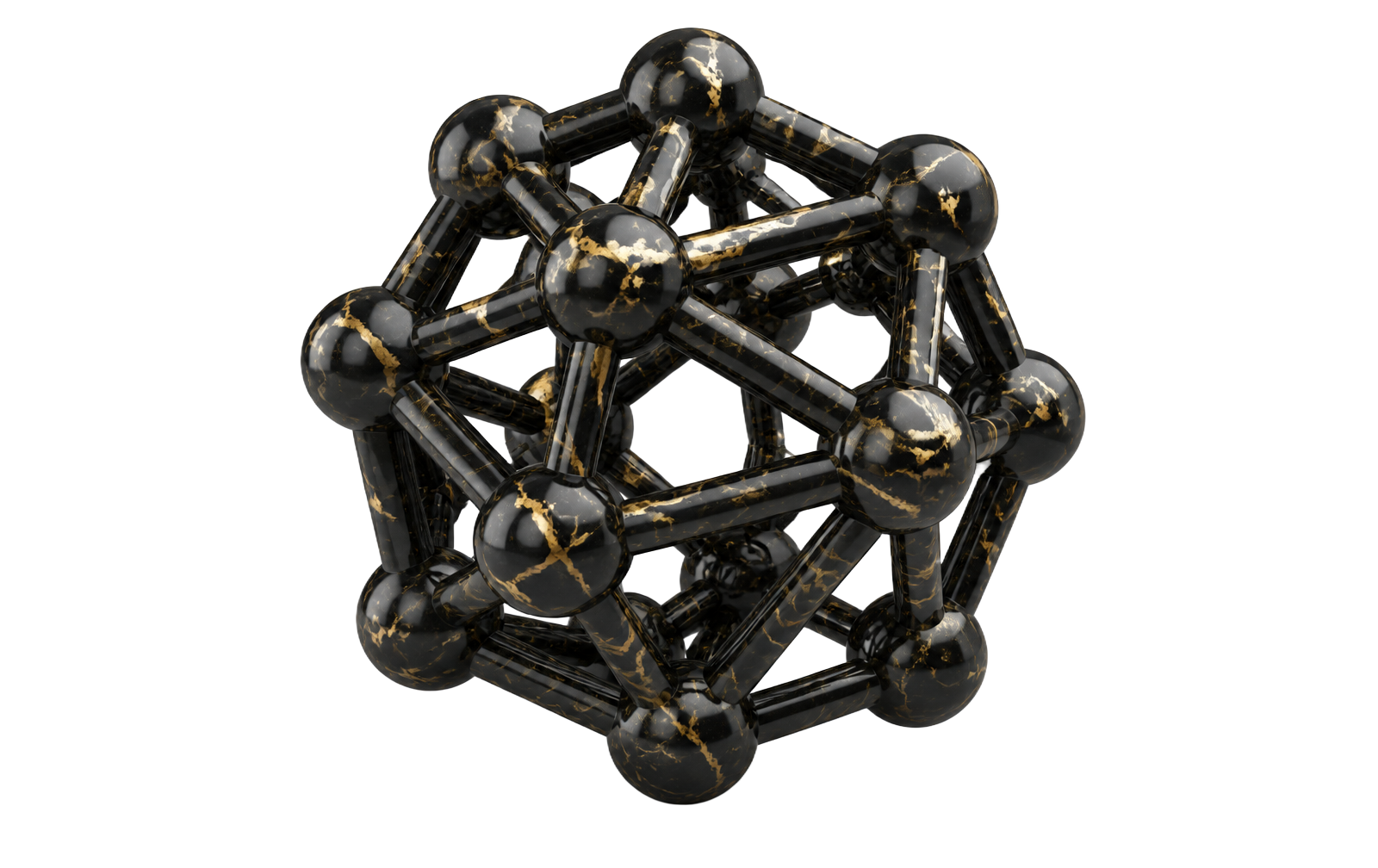 Acrios — a floating gold node lattice rendered in black space